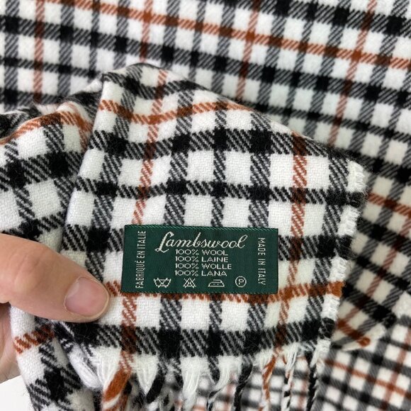 Lambswool Womens Scarf Plaid Made In Italy Fringe White Black Brown Rectangle - Picture 10 of 11